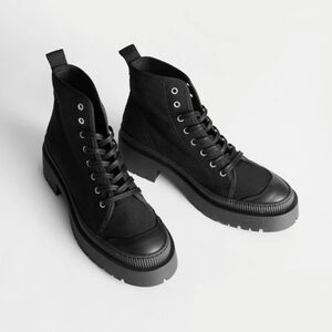 & Other Stories Chunky Canvas Lace Up Lug Sole Boots